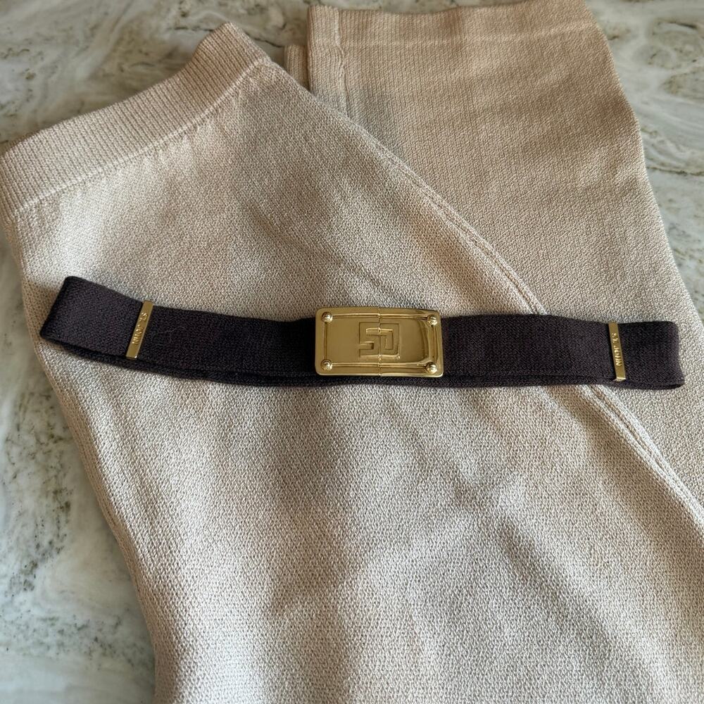 ST. JOHN Santana Knit Stretch Belt Chocolate Brown Gold